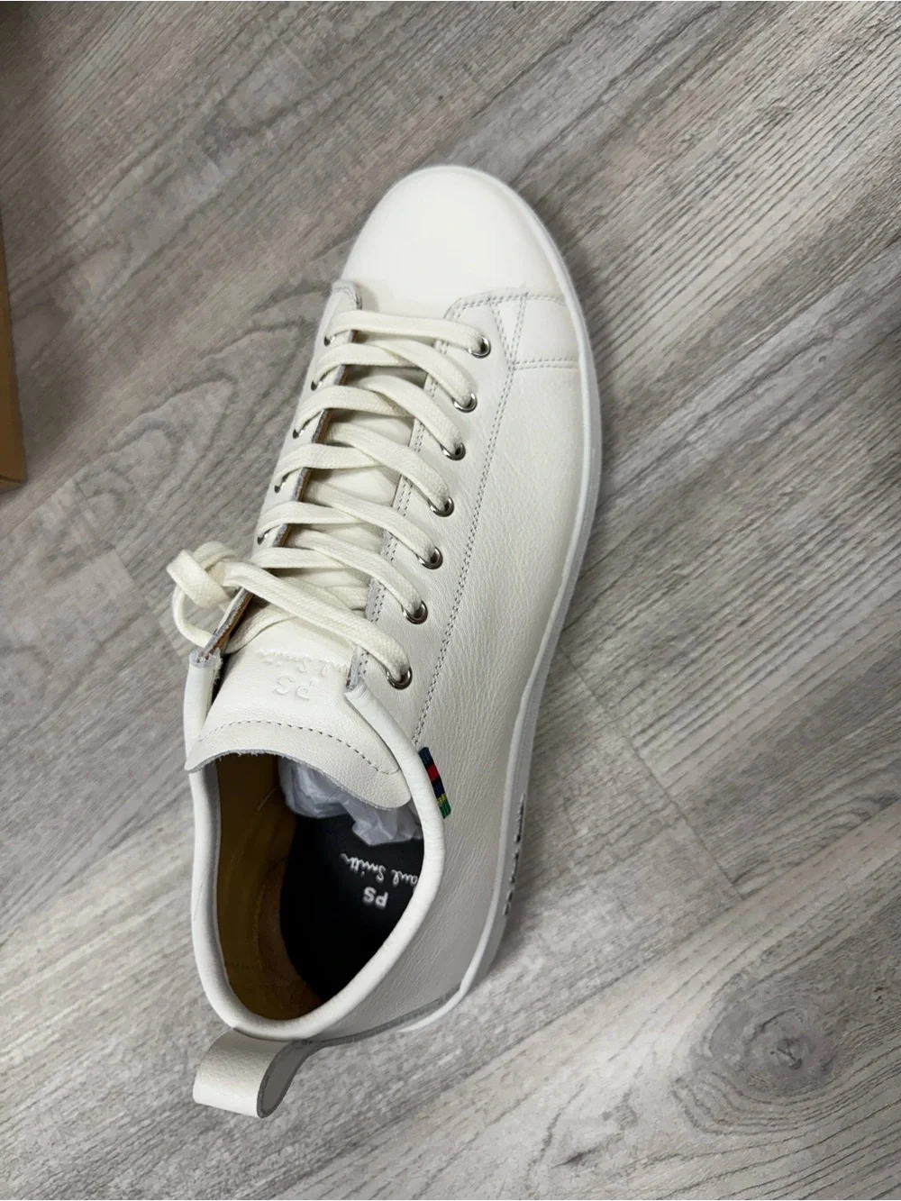 Paul Smith White Leather Low-Top Sneaker with Multicolor Tab